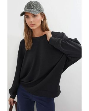 Busem Relaxed Fit Crew Neck Knitted Sweatshirt - Black