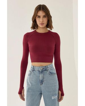 Hiccup Slim Fit Basic Crop Top - Red