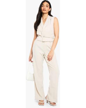 Boohoo Belted Wide Leg Trousers - White
