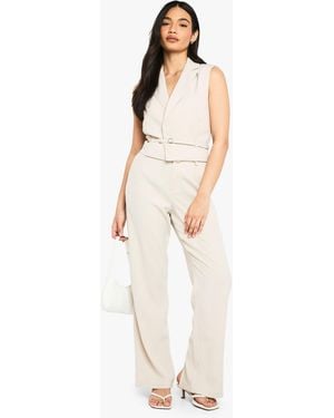 Boohoo Belted Wide Leg Trousers - White
