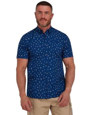 Raging Bull Short Sleeve Daisy Print Poplin Shirt - Blue