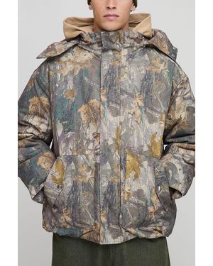 BoohooMAN Oversized Camo Hooded Funnel Parka Jacket - Grey