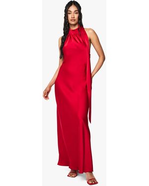 Boohoo Satin Drape Maxi Dress - Red