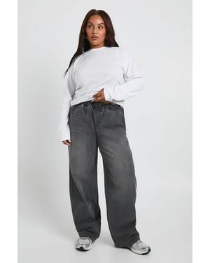 Boohoo Plus Elasticated Waist Wide Leg Jean - Grey