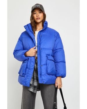 Boohoo Oversized Hooded Puffer Jacket - Blue