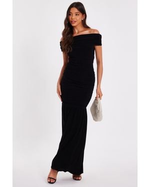 Quiz Bardot Drop Waist Maxi Dress - Blue