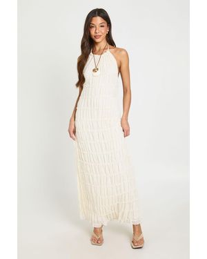 Boohoo Textured Chiffon Open Back Midaxi Dress - Natural