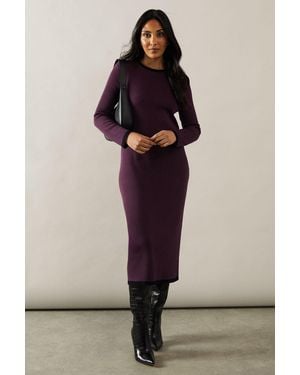 Wallis Petite Plain Tipped Knitted Midi Dress - Purple