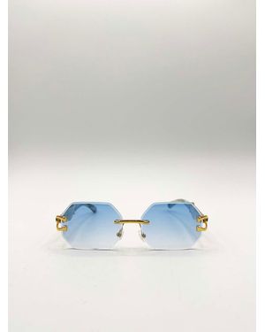 SVNX Rimless Oval Geometric Sunglasses - Blue