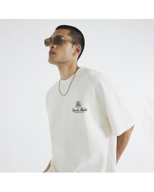 River Island T-Shirt Textured Casa Patch Cotton - White