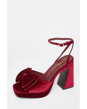 Quiz Wide Fit Bow Platform Heels - Red