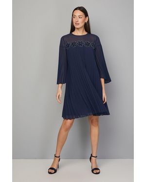 Wallis Pleated Floral Trim Shift Dress - Blue