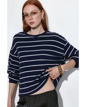 Busem Striped Ribbed Crew Neck Jumper - Blue