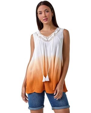 Roman Cotton Lace Detail Ombre V-Neck Vest Top - Orange