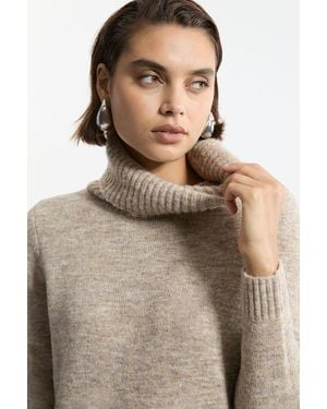 Karen Millen Wool Blend Cosy Roll Neck Knit Dress - Brown