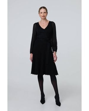 Izabel London Semi Sheer Pleated Knee Length Dress - Black