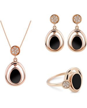 Orphelia 'Alda' 925 Sterling Set: Necklace + Earrings + Ring - Metallic