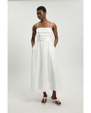 Karen Millen Cutwork Detail Belted Strappy Midi Dress - White