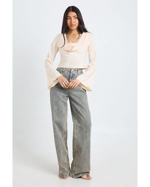 Boohoo Tall Long Sleeve Satin Cowl Neck Top - White