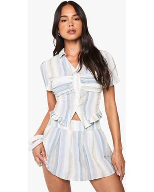 Boohoo Stripe Pleated Mini Skirt - White