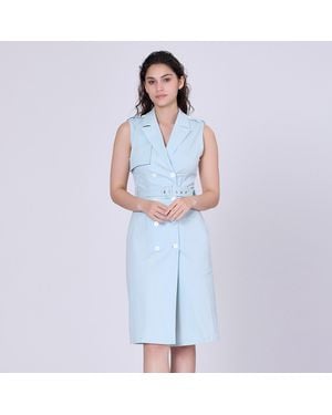 Smart & Joy Trench -stijl Mouwloze Jurk Met Dubbele Borsten - Blauw