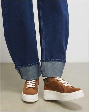 River Island Flatform Trainers Faux Suede Lace Up - Blue
