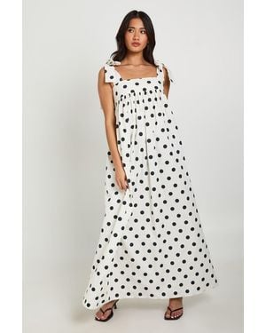 Boohoo Polka Dot Tie Shoulder Maxi Smock Dress - White
