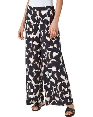 Roman Geometric Print Wide Leg Trouser - White