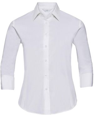 Russell Collection /Ladies Easy-Care Fitted 3/4 Sleeve Shirt - Blue