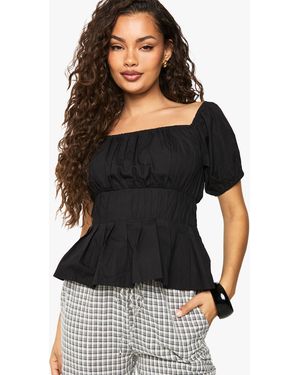 Boohoo Poplin Bardot Top - Black
