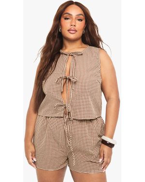 Boohoo Plus Tie Front Top - Brown