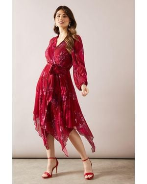 Wallis Pleated Asymmetric Wrap Dress - Red