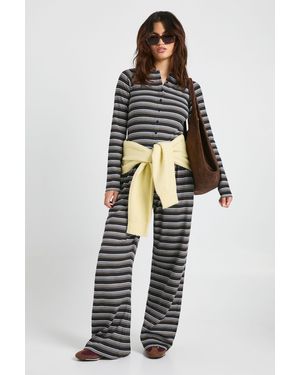 Boohoo Stripe Rib Drawcord Trouser - Blue