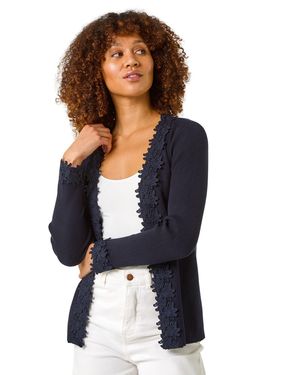 Roman Lace Trim Knit Cardigan - Blue