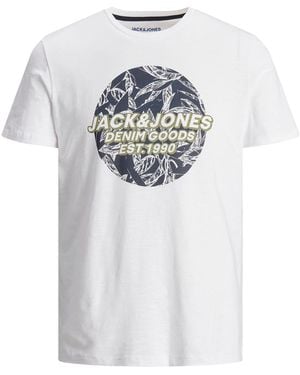 Jack & Jones Casual Cotton T-Shirt Crew Neck, Short Sleeves - White