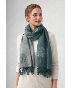 SVNX Tree Print Cashmere Blend Scarf With Tassels - Green