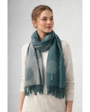 SVNX Tree Print Cashmere Blend Scarf With Tassels - Green