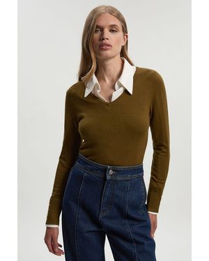 Karen Millen Viscose Blend Knitted V Neck Jumper - Blue