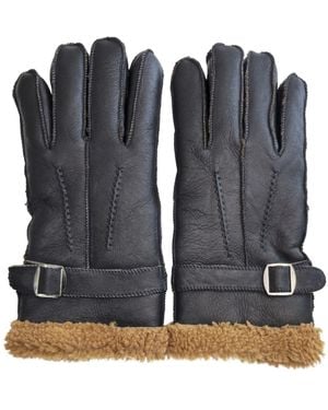 Infinity Leather Luxury Sheepskin Gloves With Buckle - Black