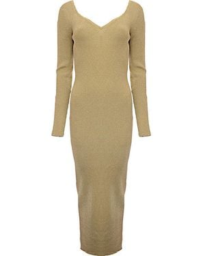 Nina Ricci Open-Back Lurex Ribbed Dress With Heart Neckline - Natural