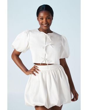 Oasis Puff Sleeve Bow Detail Bridal Jacket - White