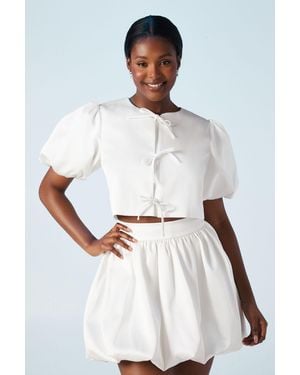 Oasis Puff Sleeve Bow Detail Bridal Jacket - White