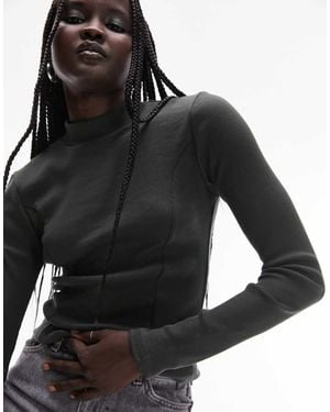 TOPSHOP Long Sleeve Funnel Neck Top - Black