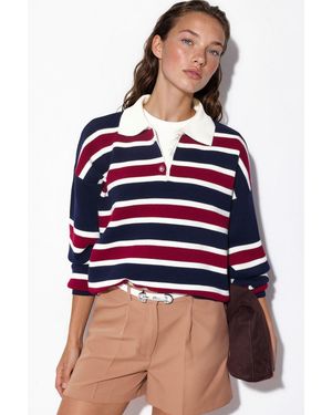 Hiccup Striped Polo Collar Knit Jumper - Blue