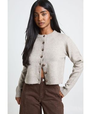Boohoo Knitted Cropped Cardigan - Natural