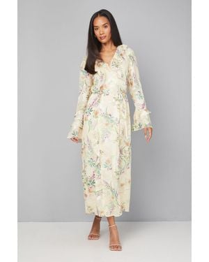 Wallis Floral Ruffle Belted Midaxi Dress - Natural