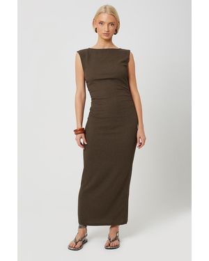 Brave Soul Textured Jersey Midi Dress With Gathered Detail - Brown