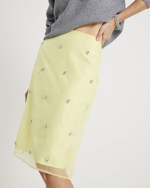 River Island Pencil Skirt Organza Embellished - Yellow