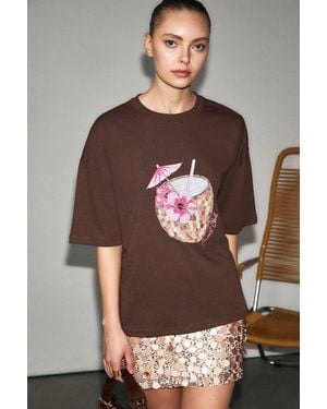 Grimelange Oversized Crew Neck T-Shirt - Brown