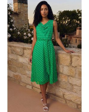 Roman Spotted Cowl Neck Dress - Green